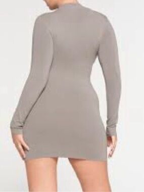 NWT SKIMS Long Sleeve Mock-Neck seamless smoothing mini dress in smoke